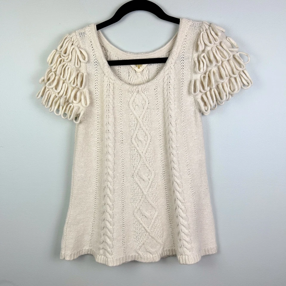 Suéter Pullover HWR Anthropologie Charretera Corto Slv Cable Tejido Crema S Foto 2 de 4