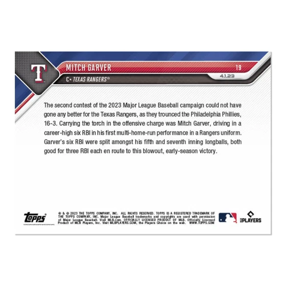 Mitch Garver - 2023 MLB TOPPS NOW Card 19 - Record Day at the Plate 2 HR 6 RBI - Image 2 of 2