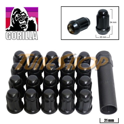 20 GORILLA SPLINE TUNER LOCK LUG NUT 12X1.25 1.25 ACORN WHEEL RIM BLACK CLOSE S