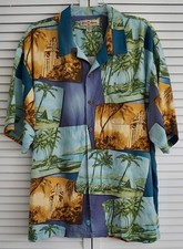 Tommy Bahama Me Blue Camp Shirt Silk Tropical Button Up Short Sl Sz XL