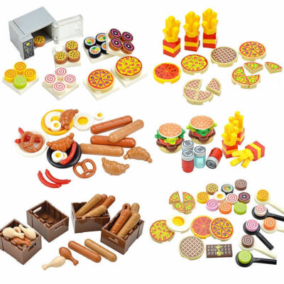 City Food Hamburger Fries Cake Chocolate Pizza for Lego Building Blocks Set DIY