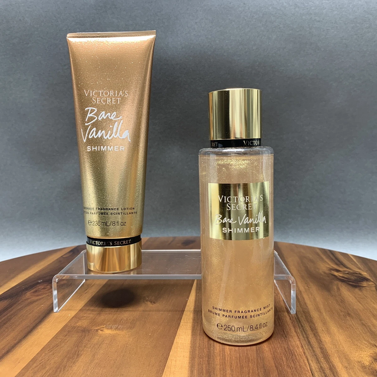 Victoria Secret Bare Vanilla Shimmer Fragrance Mist Body Lotion 2 Piece Set New