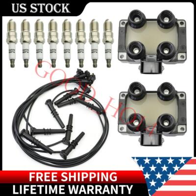 OEM 2 Professional Ignition Coil & 8 Spark Plug & 8 Wire set for Ford FD487