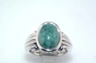 Vtg Designer Hong Kong 925 Green Jade Sterling Silver Ring sz 6