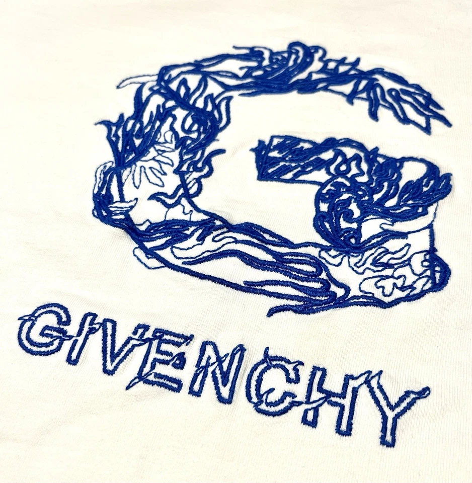 Camiseta para hombre Givenchy bordada azul G calce ajustado talla pequeña 100 % algodón Foto 3 de 4