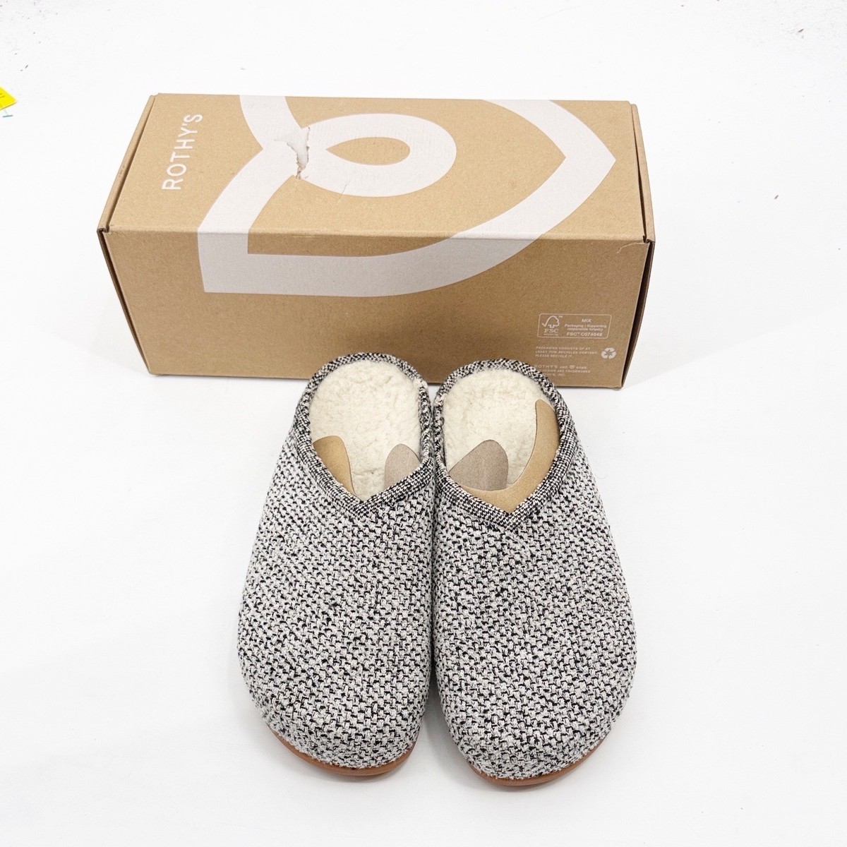 Rothys The Cozy Clog Cookies and Cream Boucle Grey White 