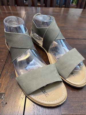Sorel Ella Criss Cross Leather Sandals Olive Green Women's Size 9.5 NL3201-365