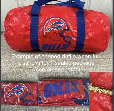 #ad Vtg BUFFALO BILLS Red Blue Duffle Bag Helmet Logo Winston Zipper NFL Football $35.99