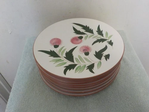 A SET OF FOUR Stangl Pink Thistle 10” Dinner Plates EXCELLENT