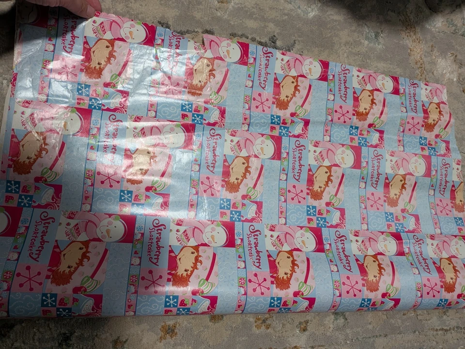 Strawberry Shortcake Wrapping Paper Roll Christmas - Blue With Snowman Vintage  - Image 2 of 4