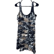 Vintage 90s Y2K Dress Tiered Black White Ruffle Women’s M Mini Club Goth Grunge