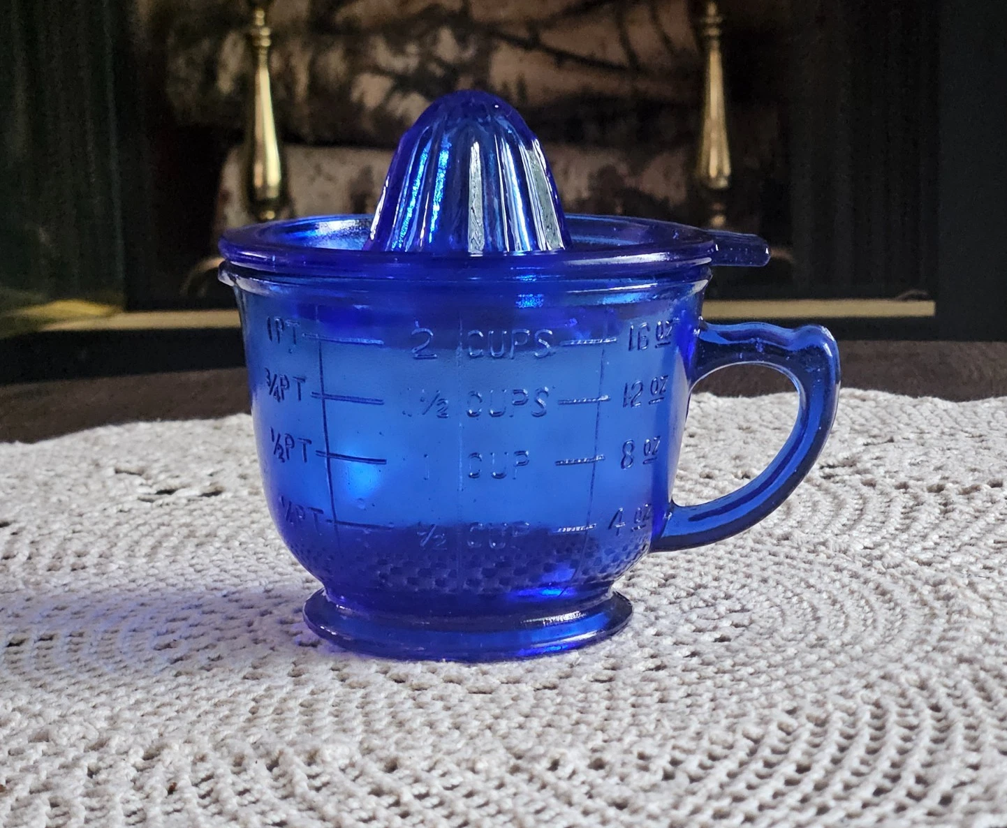 Vintage Hazel-Atlas Cobalt Blue Glass Juicer Reamer & Measuring Cup