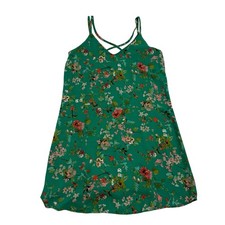 Xhilaration Green Floral Spaghetti Strap Cross Back Dress Chiffon Lined Sz XS