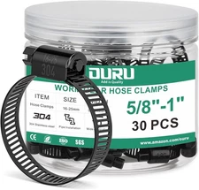 30PCS 5/8"–1" Black Hose Clamp,Adjustable 16-25mm Small Hose Clamps Stainless