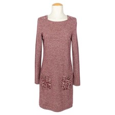 CHANEL Maroon White Marl Cashmere Knit Long Sleeve Sweater Shift Dress 38/6