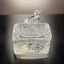 Hofbauer Collection Crystal Bird Lid Trunk Trinket Jewelry Box Germany