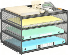 3-Tier Letter Tray Desk Organizer   Grey Mesh Metal Paper File Tray Organizer fo