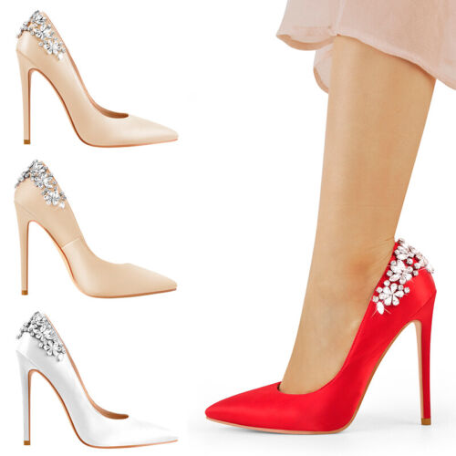 Onlymaker decolte donna tacco alto a punta slip on strass matrimonio stiletto - Foto 1 di 42