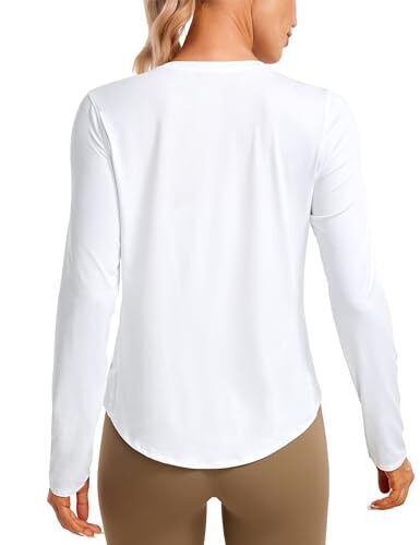 Lightweight Long Sleeve Workout Shirts for Women Gym Running Fall Large White - Picture 2 of 7