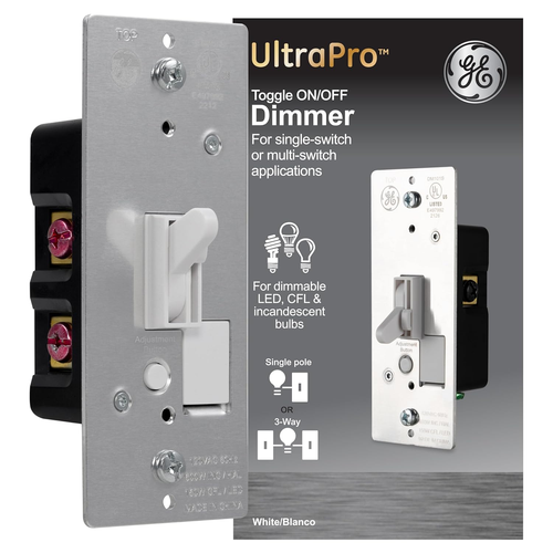 GE Single Pole Dimmer Toggle Switch, On/Off/Dim Settings, for Dimmable LED, CFL - Picture 11 of 12