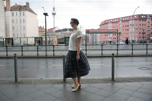 Damen Rock lang zum Knöpfen Blautöne kariert 80er True VINTAGE 80s women skirt