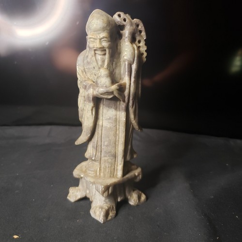 Antica statua cinese monaco jigong intagliato in pietra saggio - Foto 1 di 9