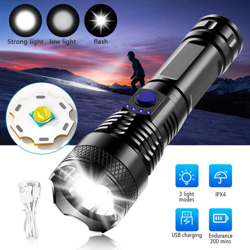 Torce alte lumen ricaricabili LED torcia tattica portatile flash lampada - Foto 23 di 25