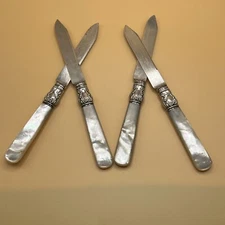 1855 Antique Pearl Handled Meriden Cutlery Co 4 Knifes With Sterling Bands