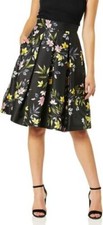 NWT Eliza J Women's SZ 12 Floral Print A-line Pleated Skirt BLACK/FLORAL  $158
