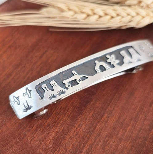 Navajo Handmade Sterling Silver Overlay Storyteller Hair Clip Barrette Unique - Picture 4 of 7