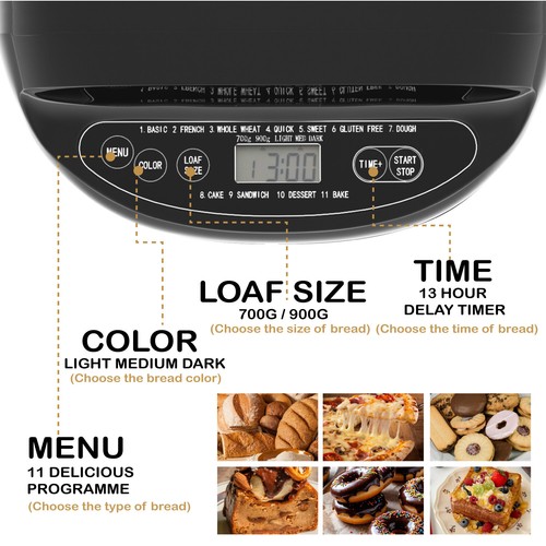SUPERLEX 11-in-1 Automatic Bread Maker Bread Machine 3 Loaf Size Easy Release - Picture 7 of 10