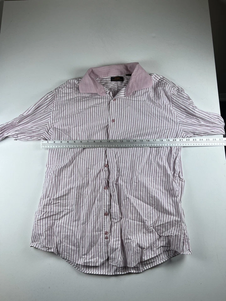 Camisa Steven Land Para Hombre 17.5 34/35 Rosa Manga Larga Abotonada Puño Francés Borde Foto 4 de 4