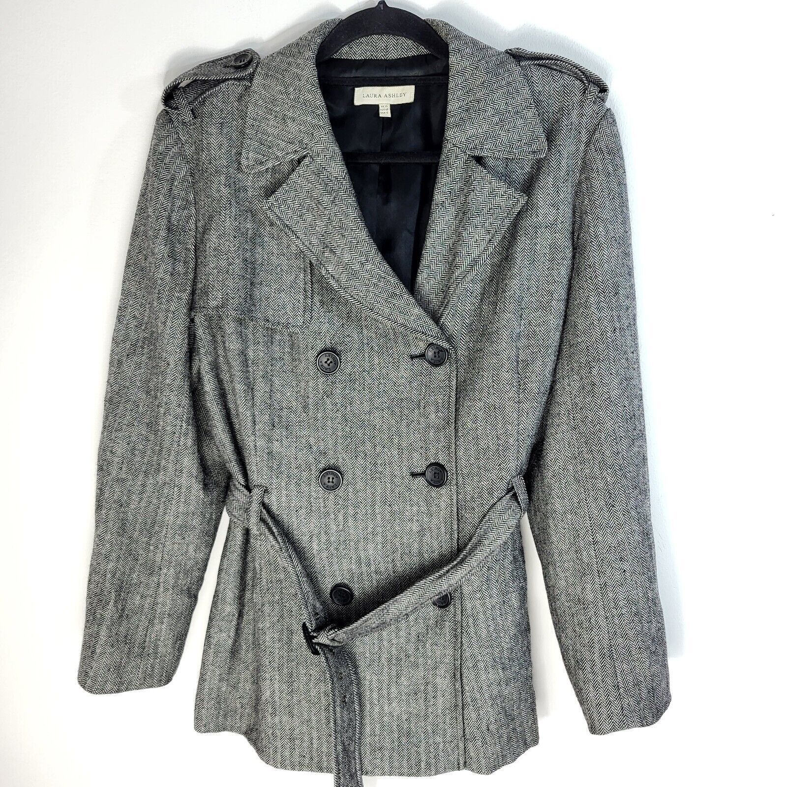 Laura Ashley Womens Grey Wool Blend Double Breasted Belted Coat UK Size 14