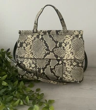 TORY BURCH BLOCK-T SNAKE PRINT LEATHER CONVERTIBLE SATCHEL