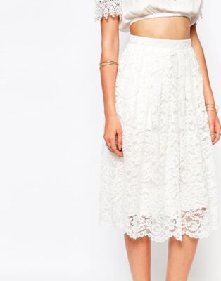 Missguided ivory LACE skirt new half lined beautiful scalloped hem uK14  bnwt UK