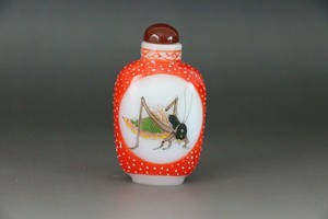 19th Chinese Antique Qing QianLong Hand Painted Glass Grasshopper Snuff Bottles