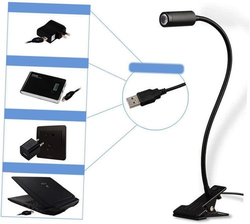 USB Reading Night Light Flexible LED Book Lamp Laptop Computer Clip-on Bed Desk - Picture 8 of 9