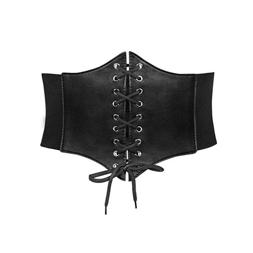Women's Wide PU Leather Corset Belt Slimming High Waist Elastic Cummerbund Punk - Picture 6 of 14