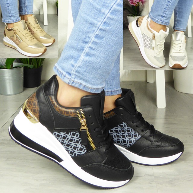 Ladies Wedge Hidden Trainers Womens Sneakers Lace Up Comfy Classic Pumps Shoes Ladies Wedge Hidden Trainers Womens Sneakers Lace Up Comfy Classic Pumps Shoes
