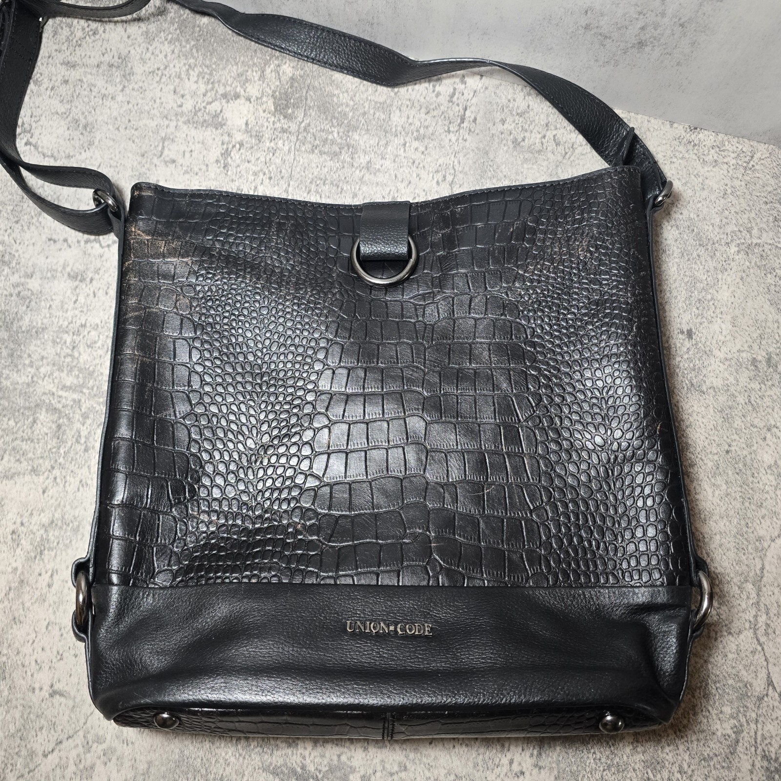 UNION CODE BLACK LEATHER CROCODILE CROSSBODY BAG … - image 2