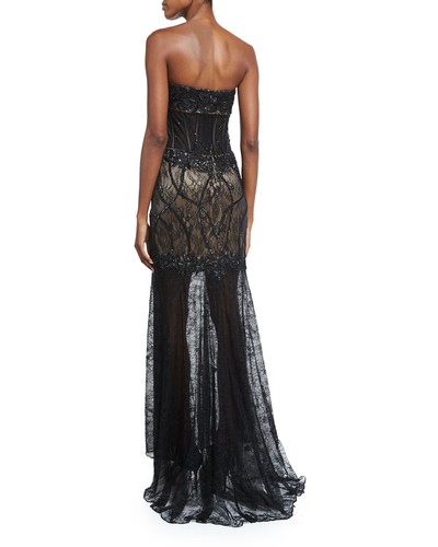 STRAPLESS LACE Black ILLUSION DRESS 