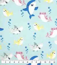 Hand Made HAPPY SHARKS Crib Size Cotton Duvet Comforter Cover FULL ZIPPER