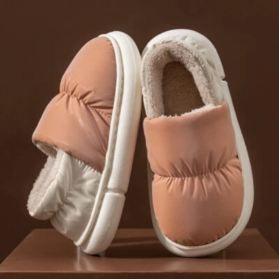 Damen Herren Fleecefutter Hausschuhe Winter Warm Weich Wasserfest Innen - Bild 1 von 4