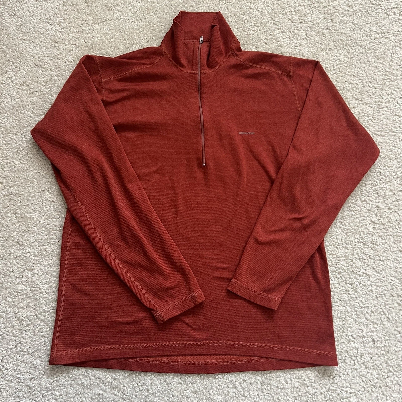 Patagonia Midweight Base Layer 1/4 Zip Pullover Shirt Men Medium Orange Outdoor
