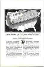 PRINT AD 1927 AT&T Bell System 421,000 Stockholders Telephone 6.75 x 10