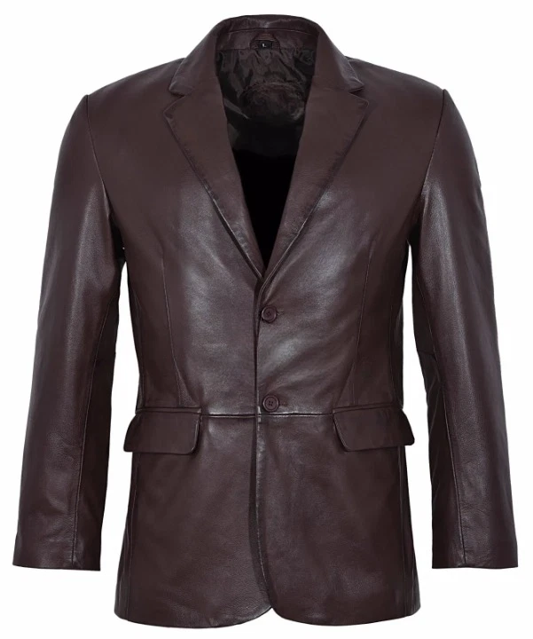 Men's Leather Blazer BROWN Classic Soft 2 Button Real leather Coat blazer