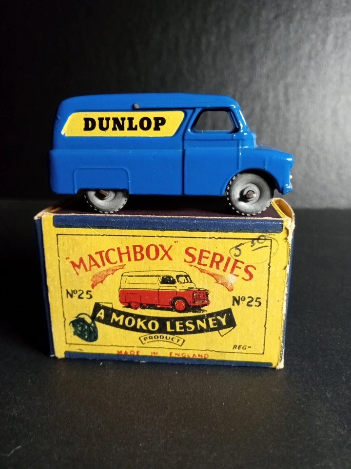 Calcomanías amarillas Matchbox #25A Dunlop Van raras GMW 1956 en caja original B1 Foto 2 de 4