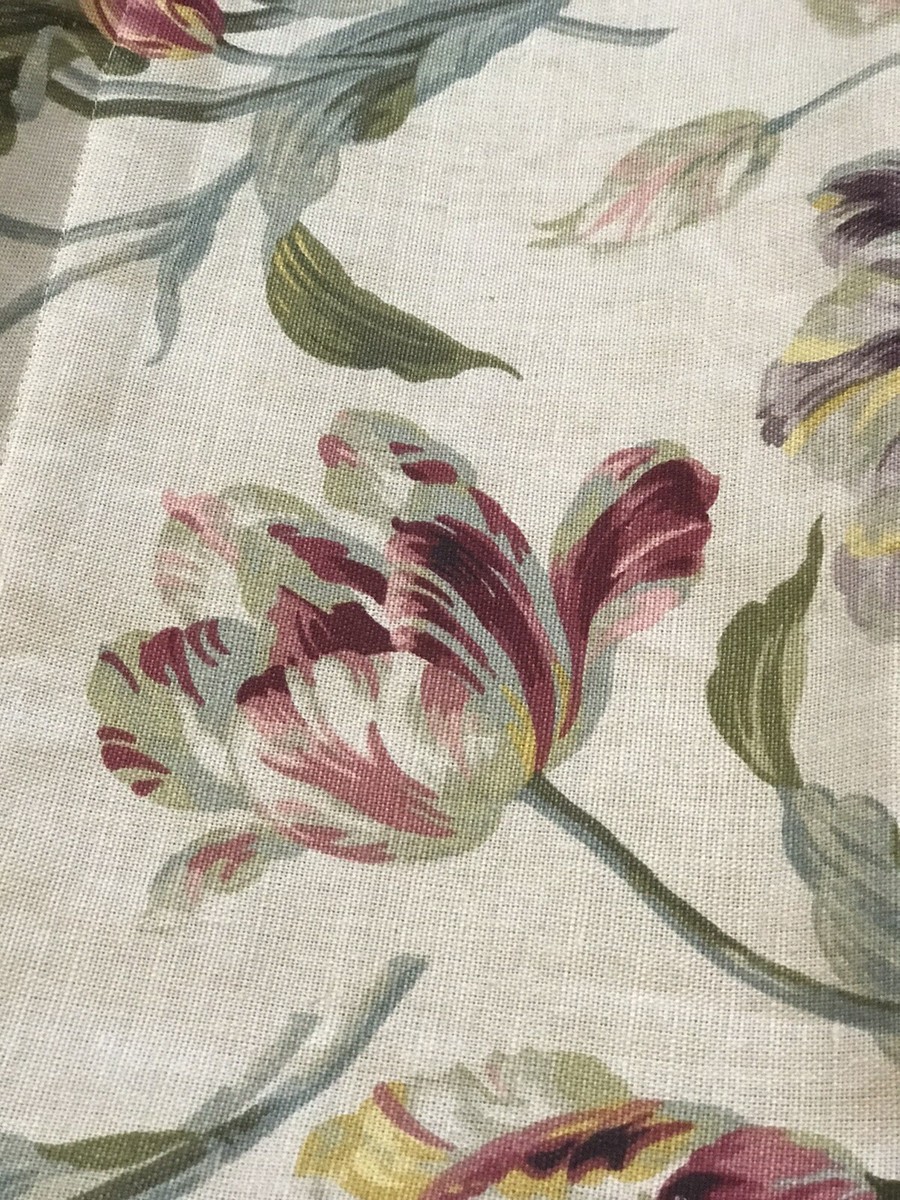 VINTAGE LAURA ASHLEY GOSFORD CRANBERRY LINED LINEN COTTON FLORAL CURTAINS L54in