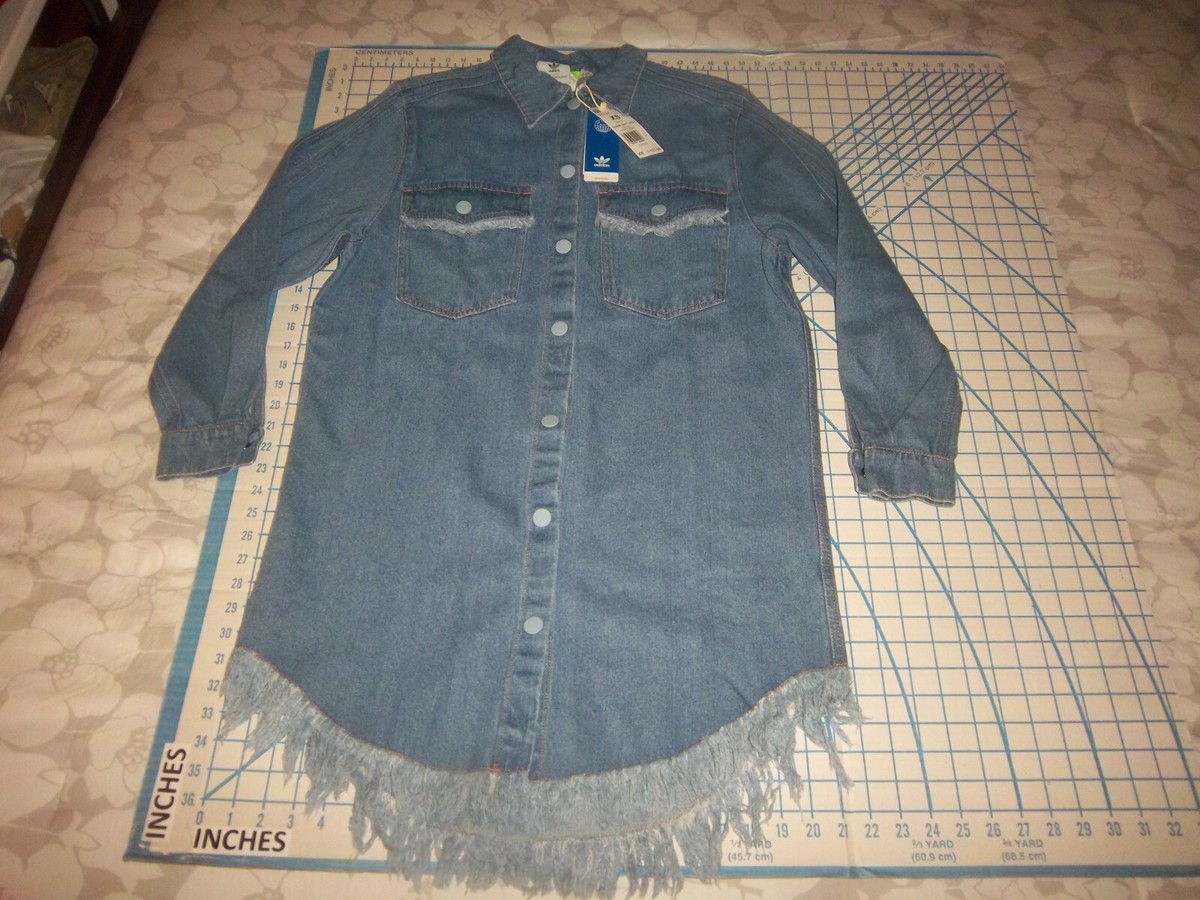 adidas Originals x KSENIASCHNAIDER Fringed Shirt Dress Light Denim Xs - Womens Originals Long Sleeve Shirts