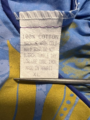 Made in Hawaii Vintage Kleid Blumen Blütenblattärmel Rüschensaum Blau Gelb XL Neu - Bild 14 von 14